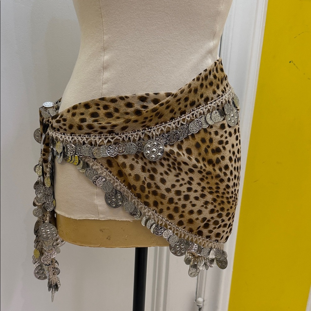 Leopard Print Hip Scarf with Silver Coins